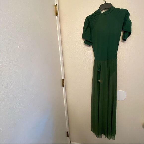 Green Maxi Skirt Dress dance costume leotard shirt sleeve modest -adult SA - Picture 2 of 12